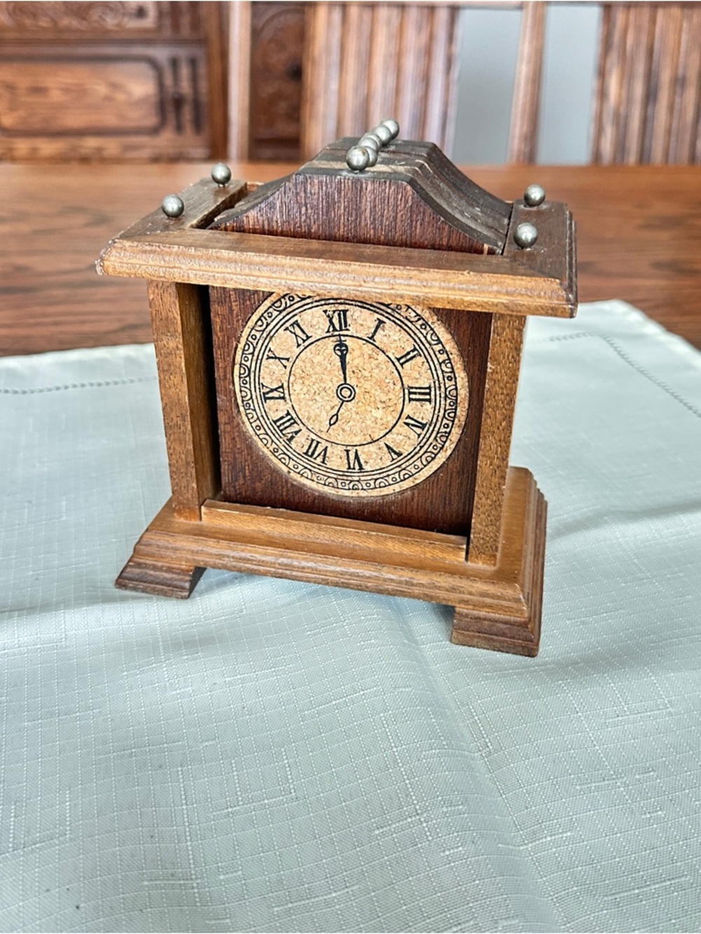Vintage wood and cork coaster set with holder